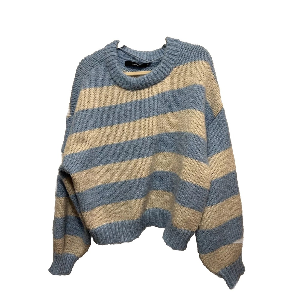 Vero Moda Blue White Striped Chunky Knit Sweater Womens XL Crewneck Pullover